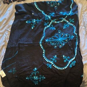 Black wrap with Blue Embroidery